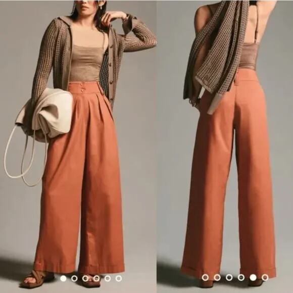 Pants - Anthropologie High-Waist Wide-Leg 100% Cotton Pants in Peach (Size M)